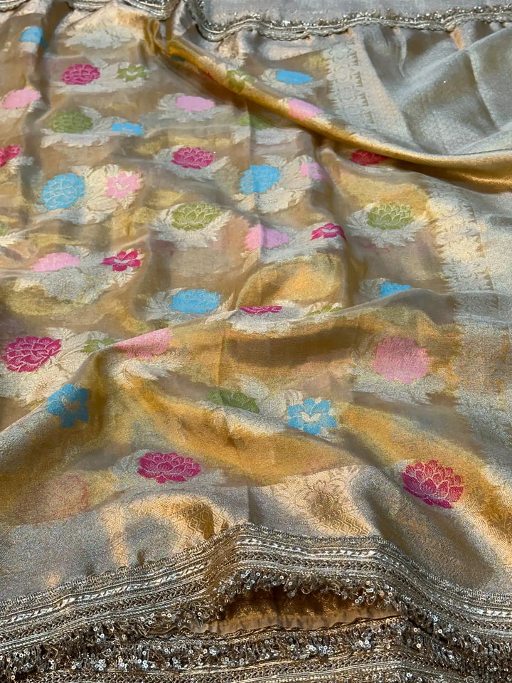 Copper Shade Tilfi Meenakari Tissue Silk Banarasi Saree