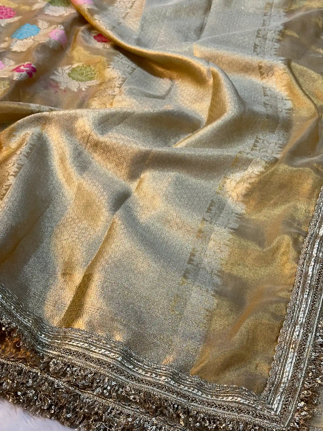 Copper Shade Tilfi Meenakari Tissue Silk Banarasi Saree