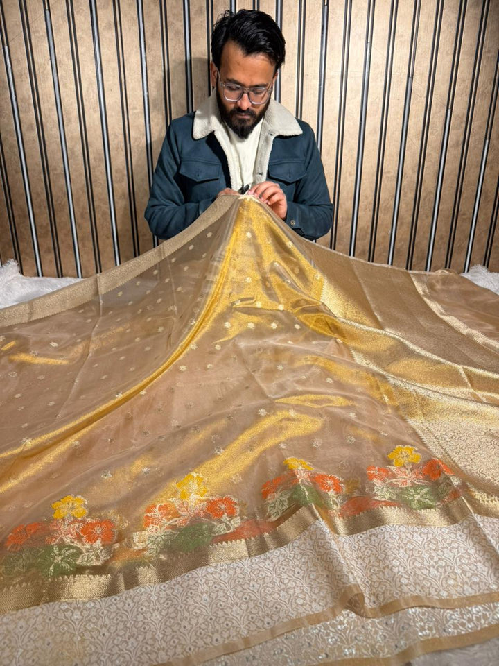 Copper Shade Tissue Silk Buti Weave Banarasi Saree