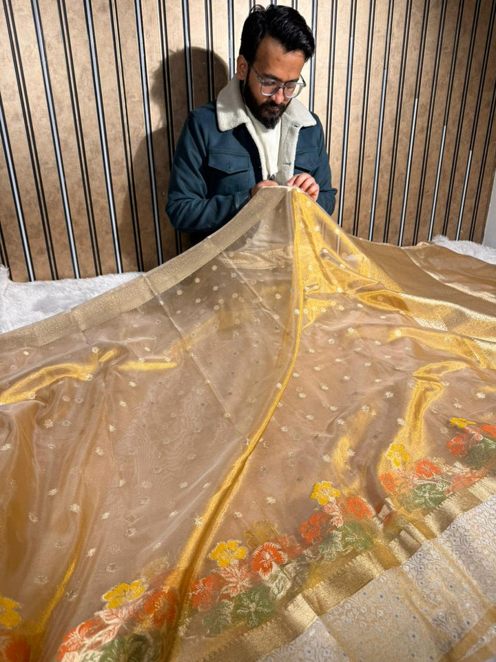 Copper Shade Tissue Silk Buti Weave Banarasi Saree