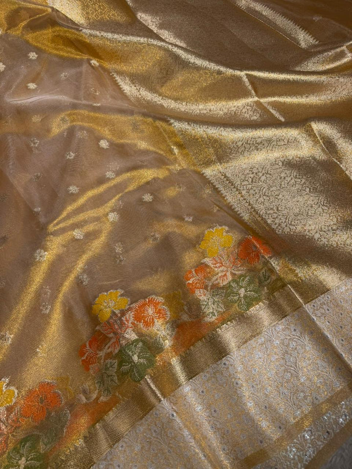 Copper Shade Tissue Silk Buti Weave Banarasi Saree