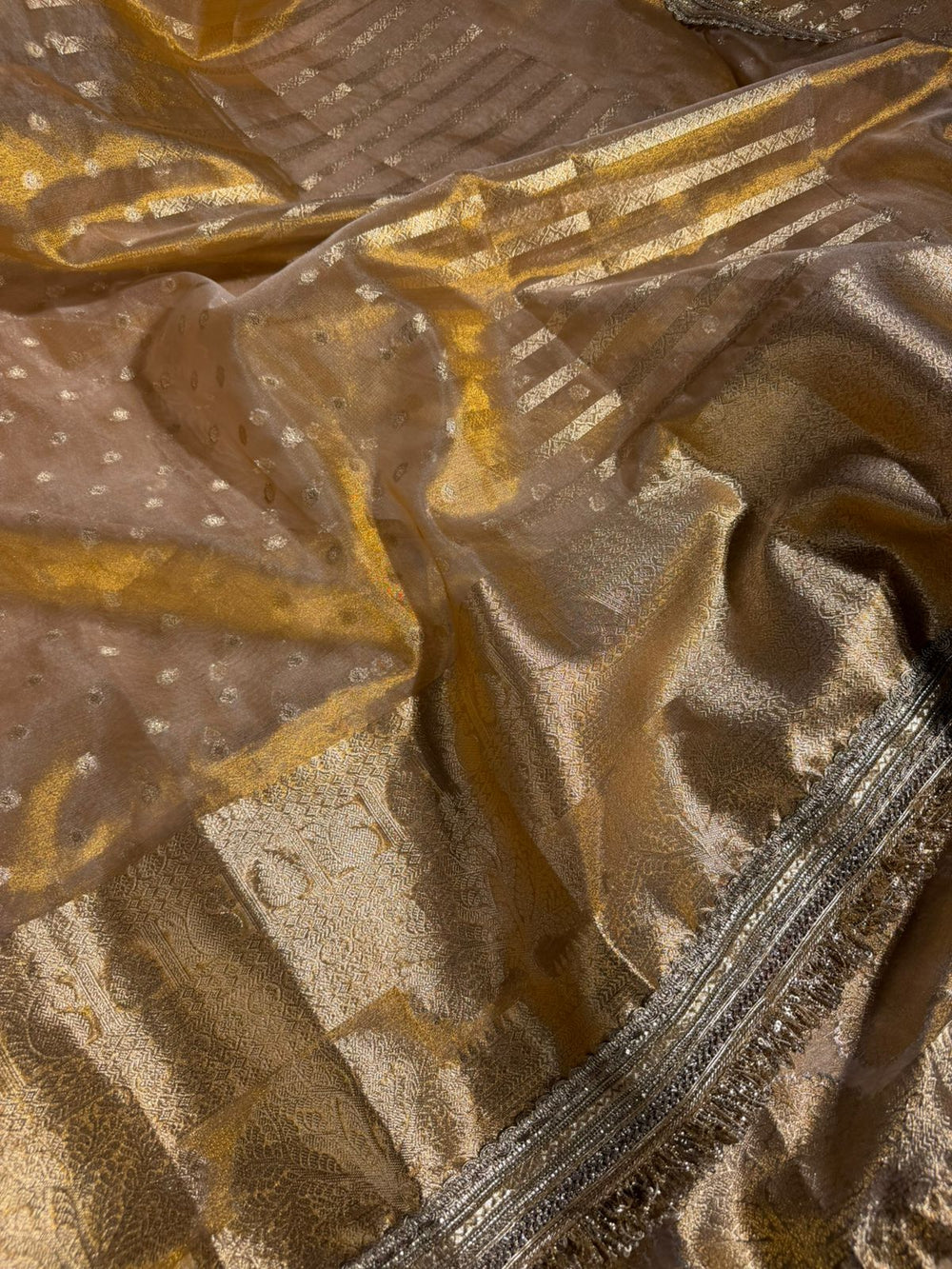 Copper Tissue Silk Eccentric Designer Lace Work Banarasi Saree