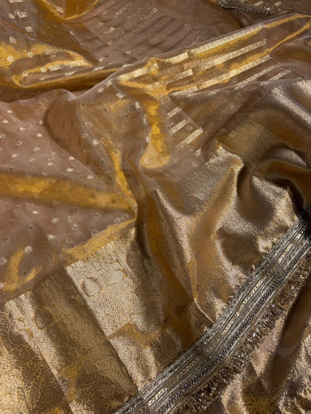 Copper Tissue Silk Eccentric Designer Lace Work Banarasi Saree