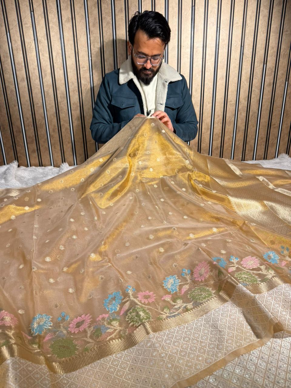 Copper Tissue Silk Heritage Meenakari Weave Banarasi Saree 