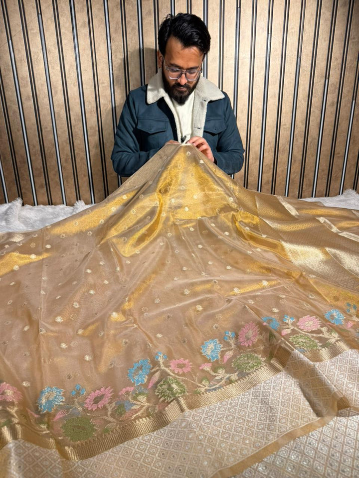 Copper Tissue Silk Heritage Meenakari Weave Banarasi Saree 