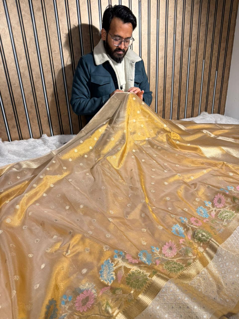 Copper Tissue Silk Heritage Meenakari Weave Banarasi Saree 