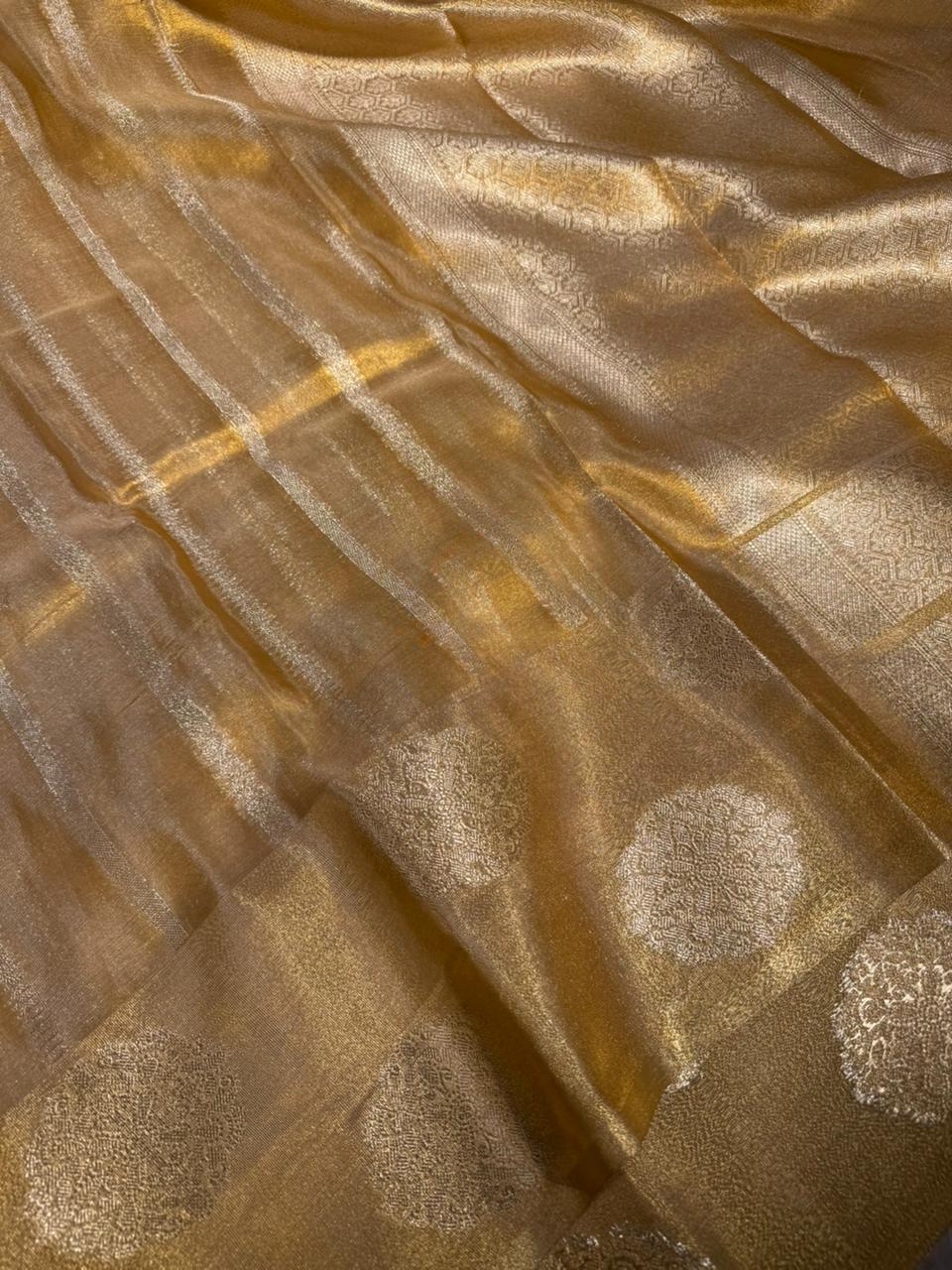 Copper Tissue Silk Heritage Stripe Weave Banarasi Saree