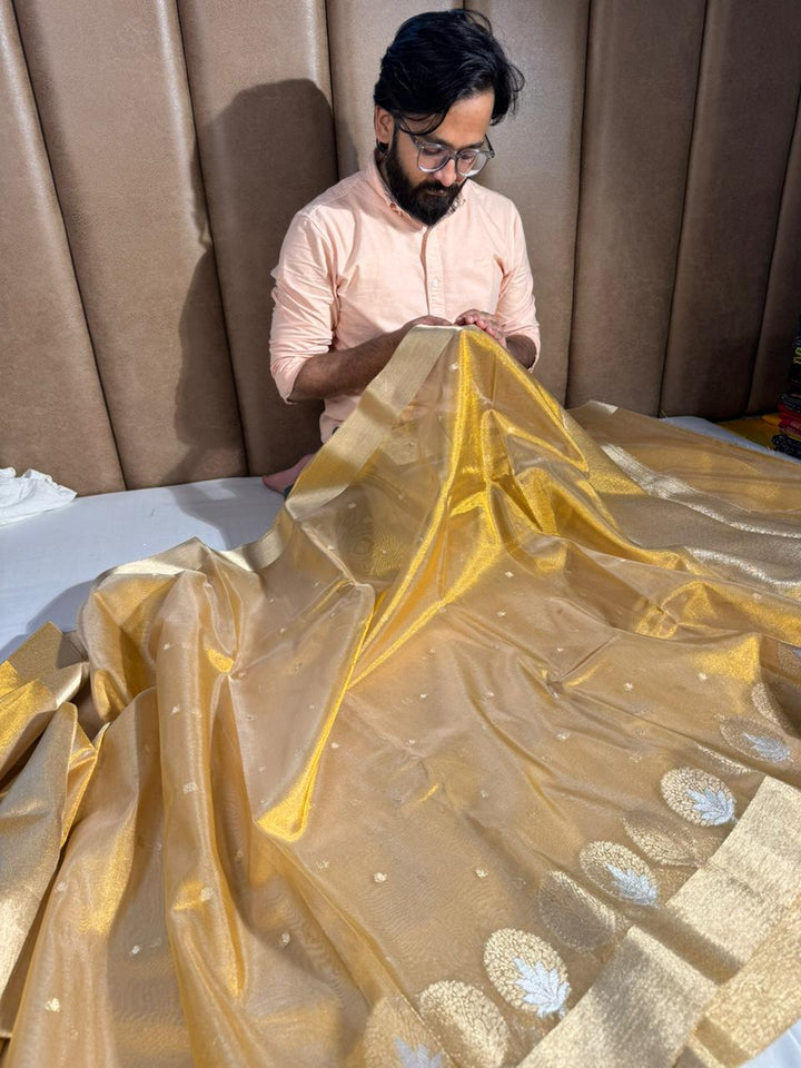 Copper Tissue Silk Meenkari Saree with rich pallu and blouse
