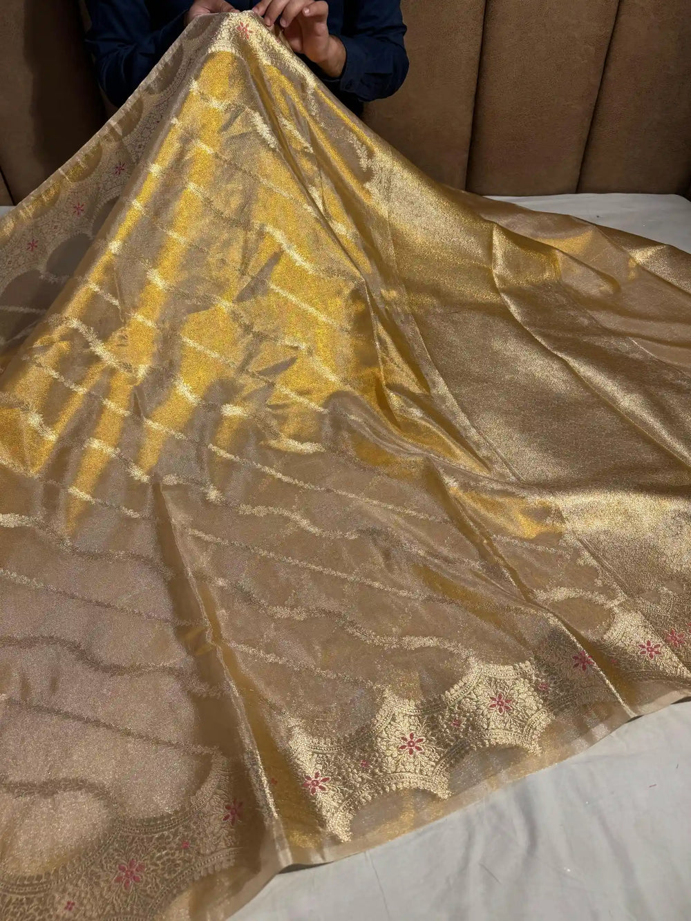 Copper Tissue Silk Meenkari Saree with rich pallu and blouse