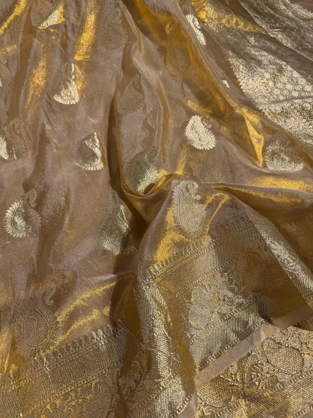 Copper Tissue Silk Saree with rich pallu and blouse