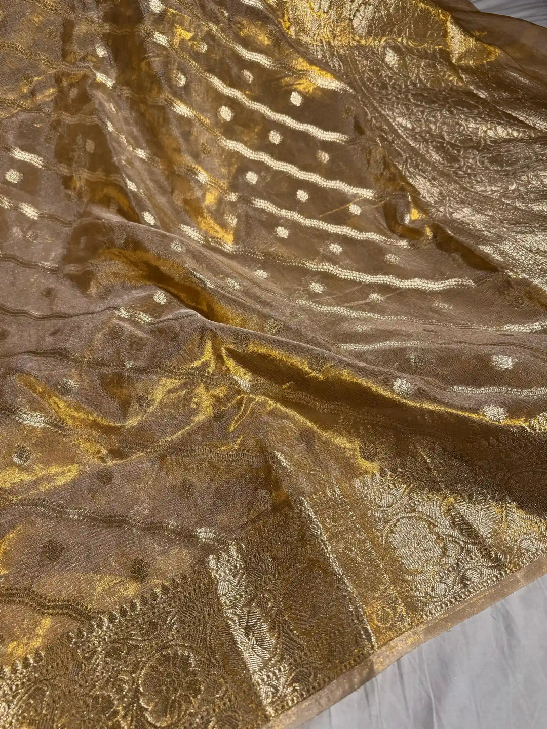 Copper Tissue Silk Saree with rich pallu and blouse