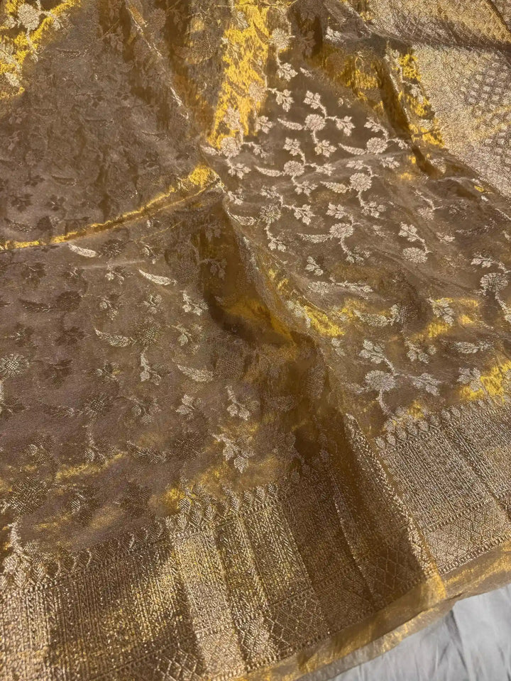 Copper Tissue Silk Saree with rich pallu and blouse