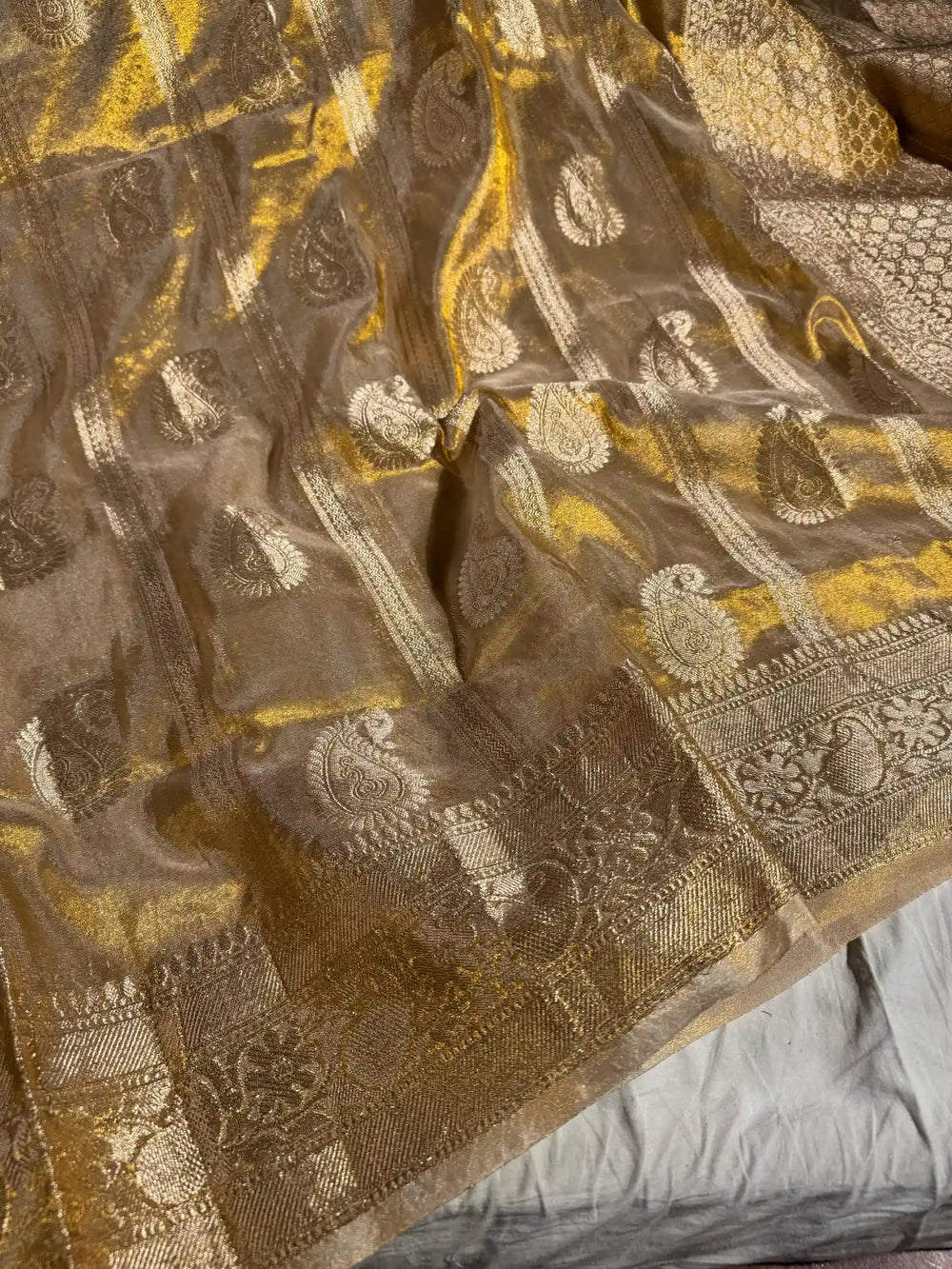 Copper Tissue Silk Saree with rich pallu and blouse