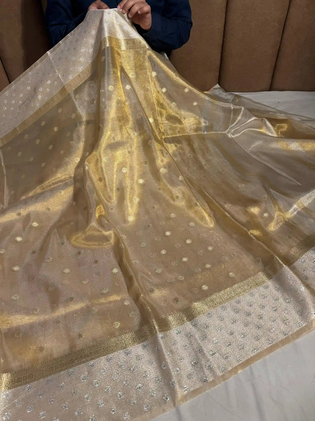 Copper Tissue Silk Saree with rich pallu and blouse