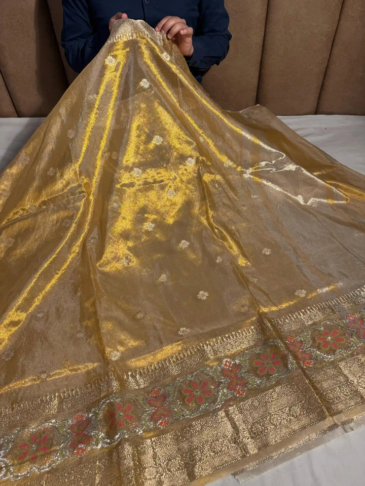 Copper Tissue Silk Saree with rich pallu and blouse