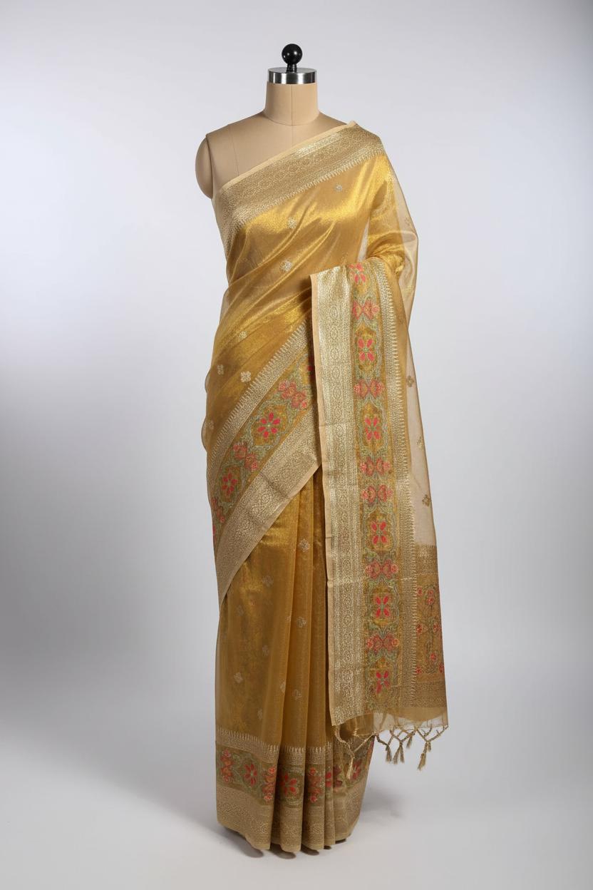 Copper Tissue Silk Saree with rich pallu and blouse