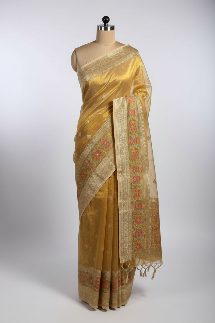 Copper Tissue Silk Saree with rich pallu and blouse