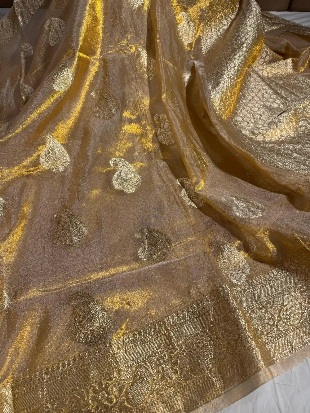 Copper Tissue Silk Saree with rich pallu and blouse