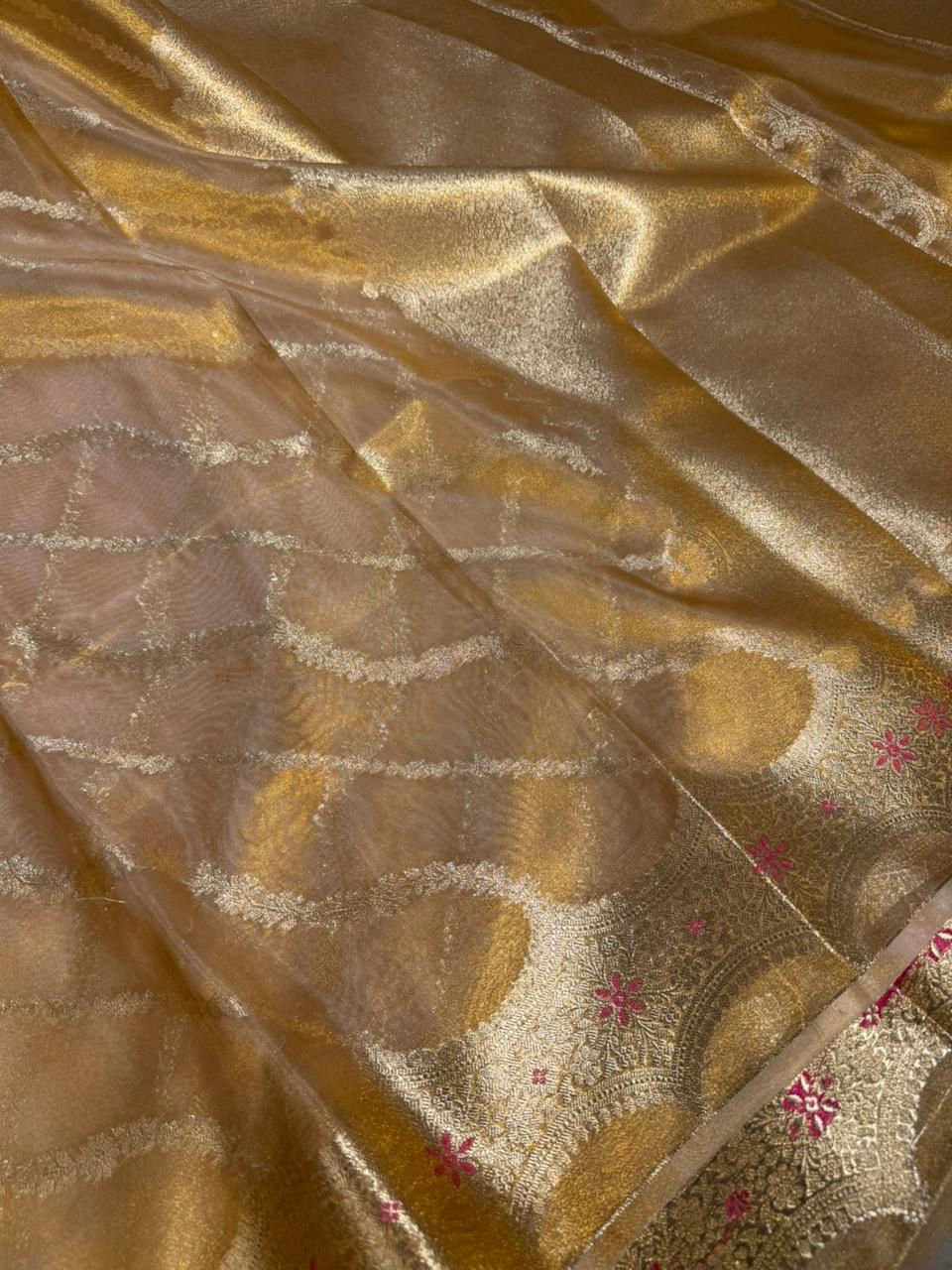 Copper Tissue Silk Stripe Weave Banarasi Saree 