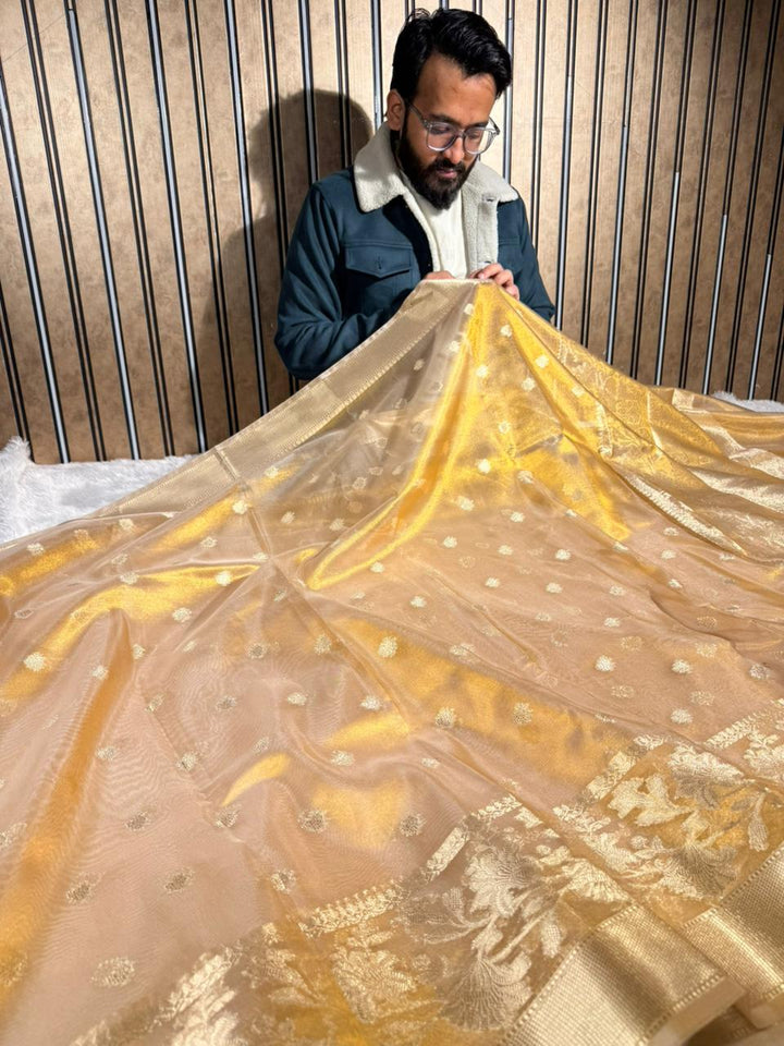 Copper Tissue Silk Traditional Buti Weave Banarasi Saree