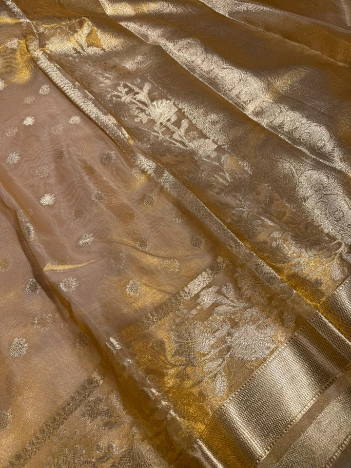 Copper Tissue Silk Traditional Buti Weave Banarasi Saree