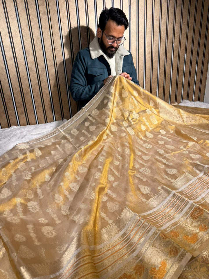 Copper Tissue Silk Traditional Weave Banarasi Saree