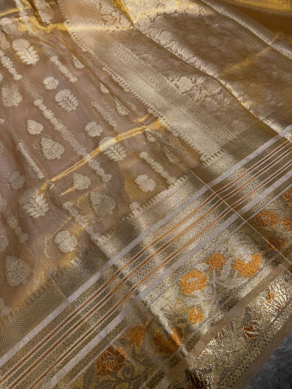 Copper Tissue Silk Traditional Weave Banarasi Saree