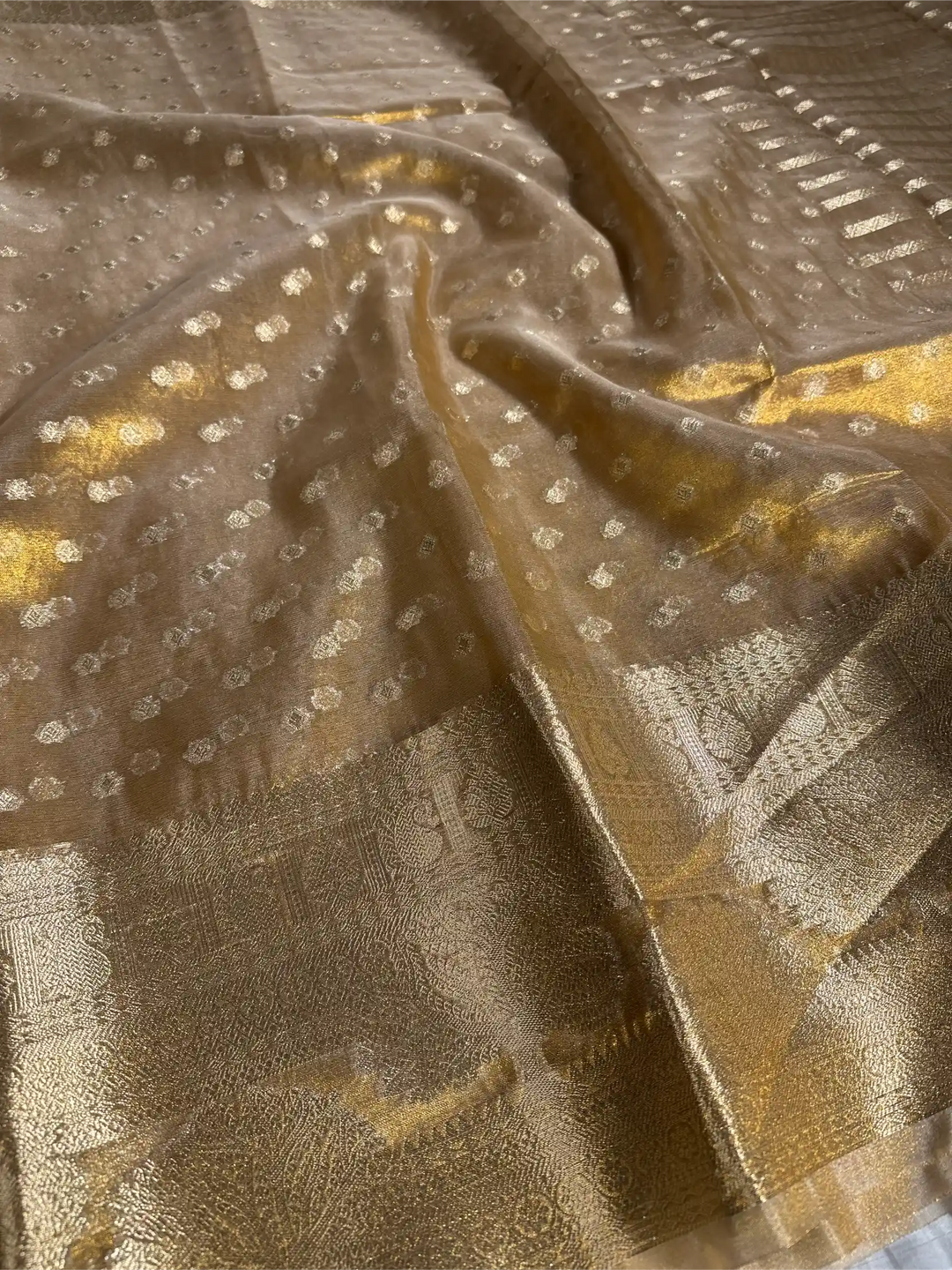 Copper Tissue Silk Zari Buti Weave Banarasi Saree
