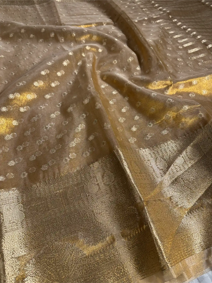 Copper Tissue Silk Zari Buti Weave Banarasi Saree