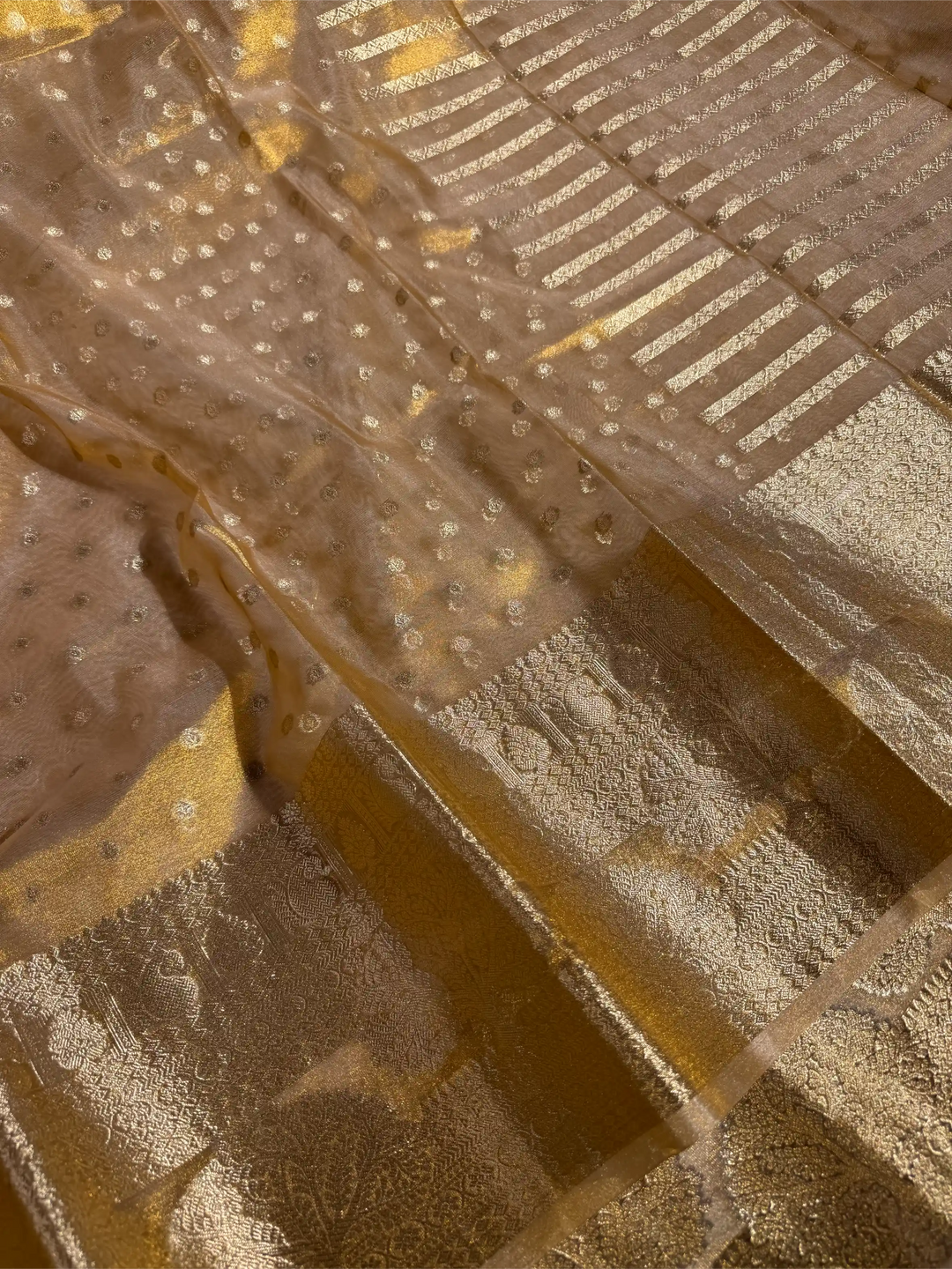 Copper Tissue Silk Zari Buti Weave Banarasi Saree