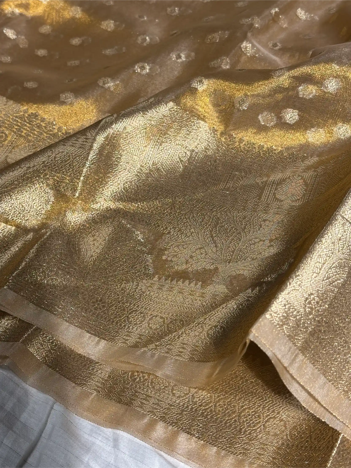 Copper Tissue Silk Zari Buti Weave Banarasi Saree