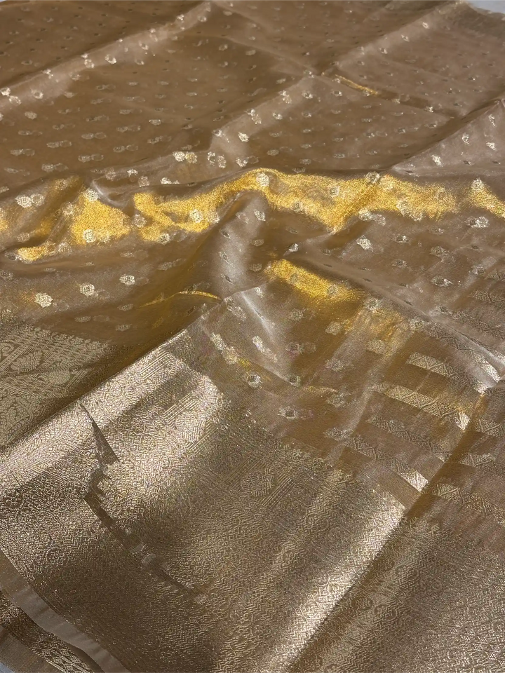 Copper Tissue Silk Zari Buti Weave Banarasi Saree