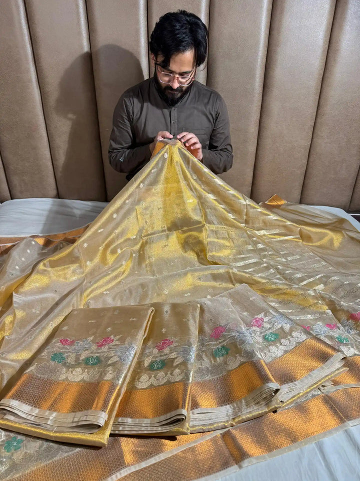 Copper Tissue Silk saree with rich pallu and blouse