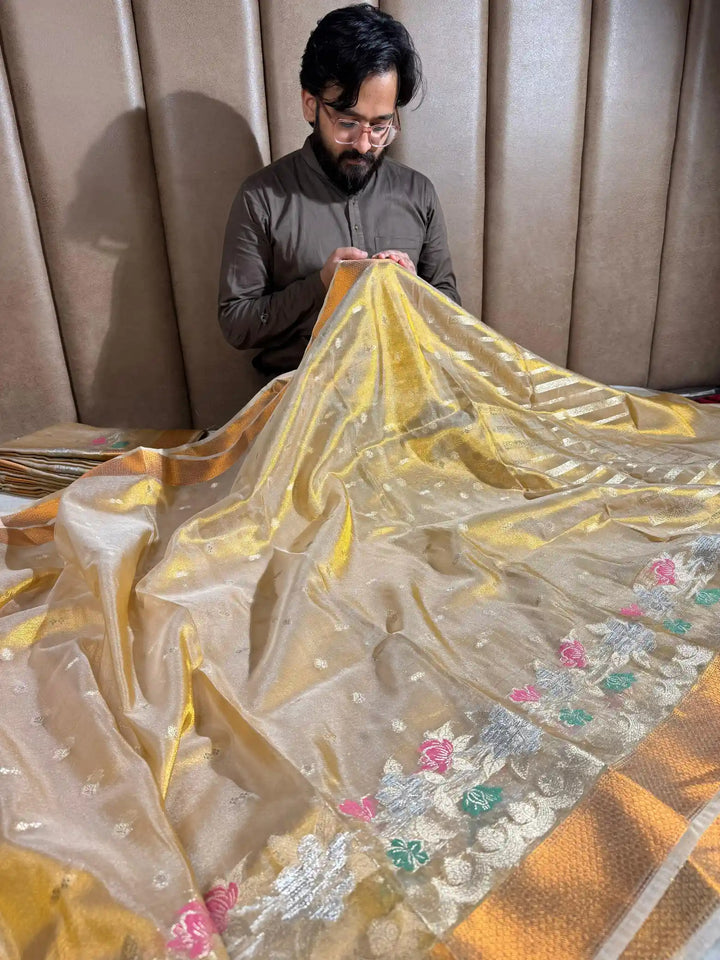 Copper Tissue Silk saree with rich pallu and blouse
