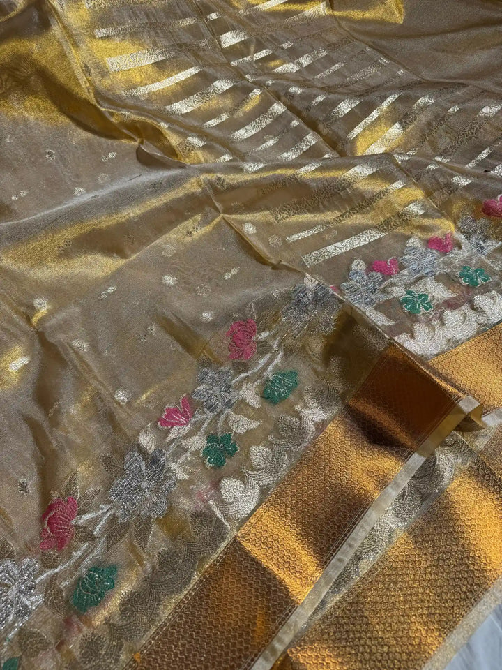 Copper Tissue Silk saree with rich pallu and blouse