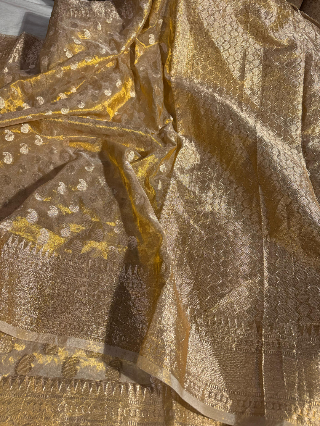 Premium Copper Tissue Silk Saree with rich pallu and blouse