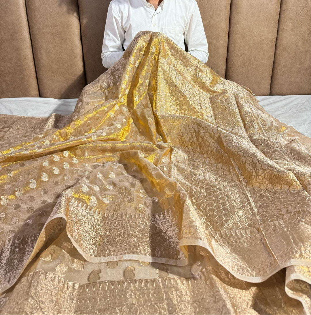 Premium Copper Tissue Silk Saree with rich pallu and blouse