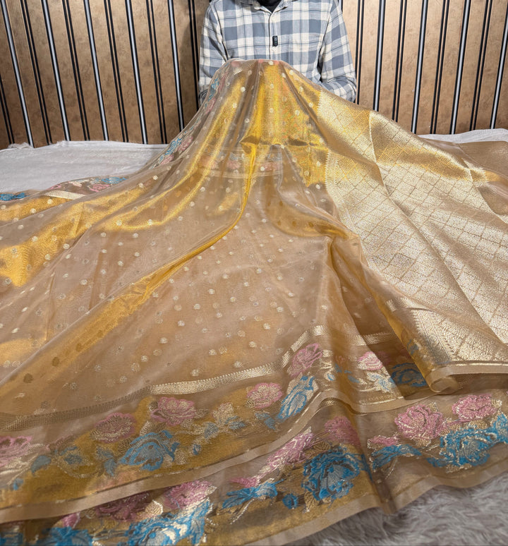 Copper Tissue Silk Tilfi Meenakari Banarasi Saree