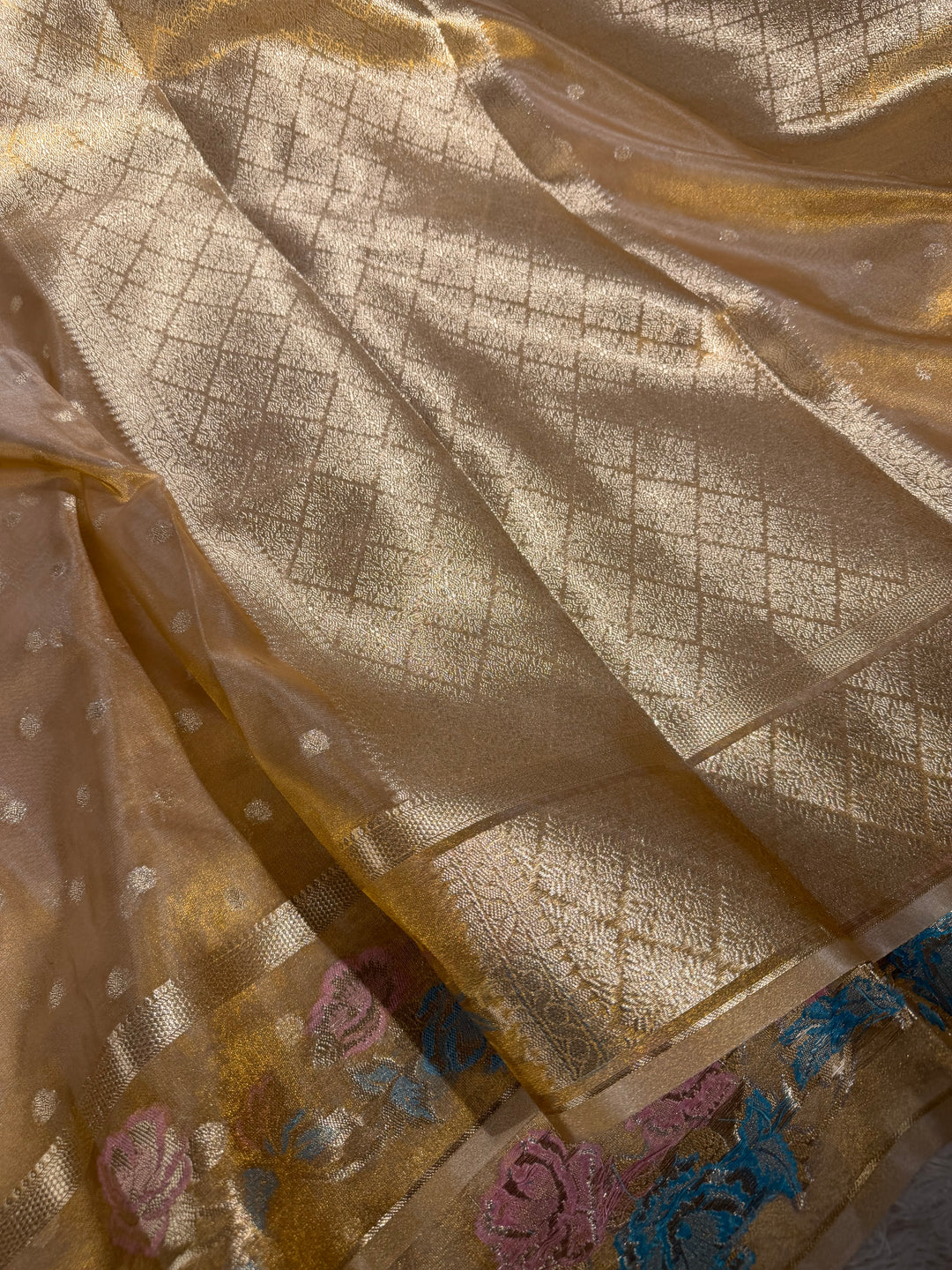 Copper Tissue Silk Tilfi Meenakari Banarasi Saree