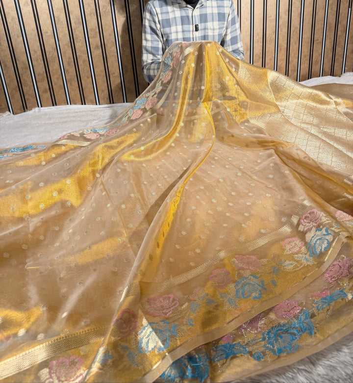 Copper Tissue Silk Tilfi Meenakari Banarasi Saree