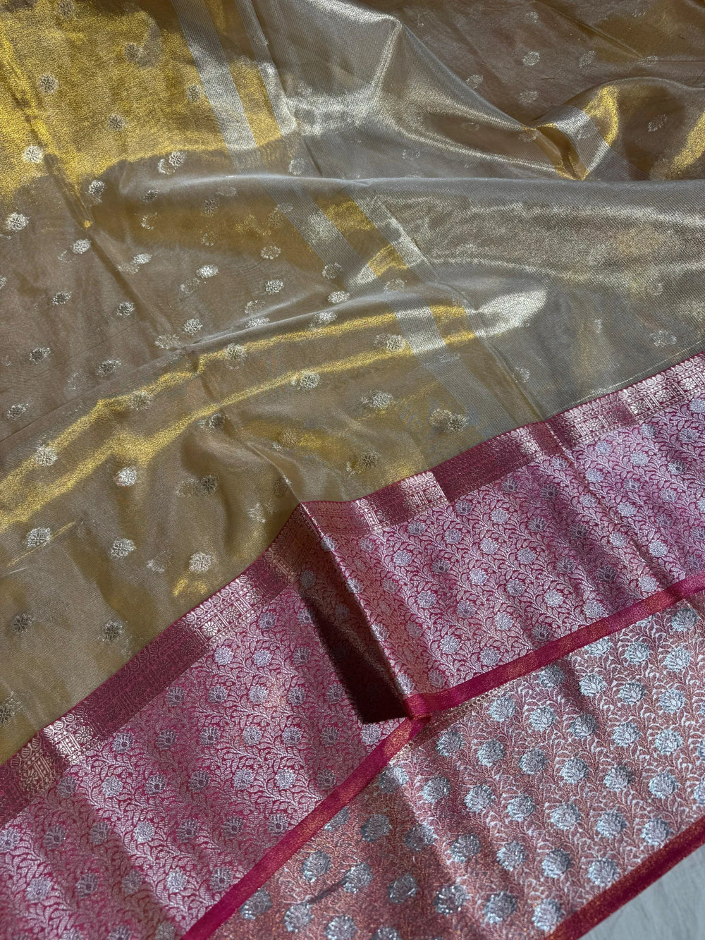 Copper banarasi tissue silk saree with rich zari pallu and blouse