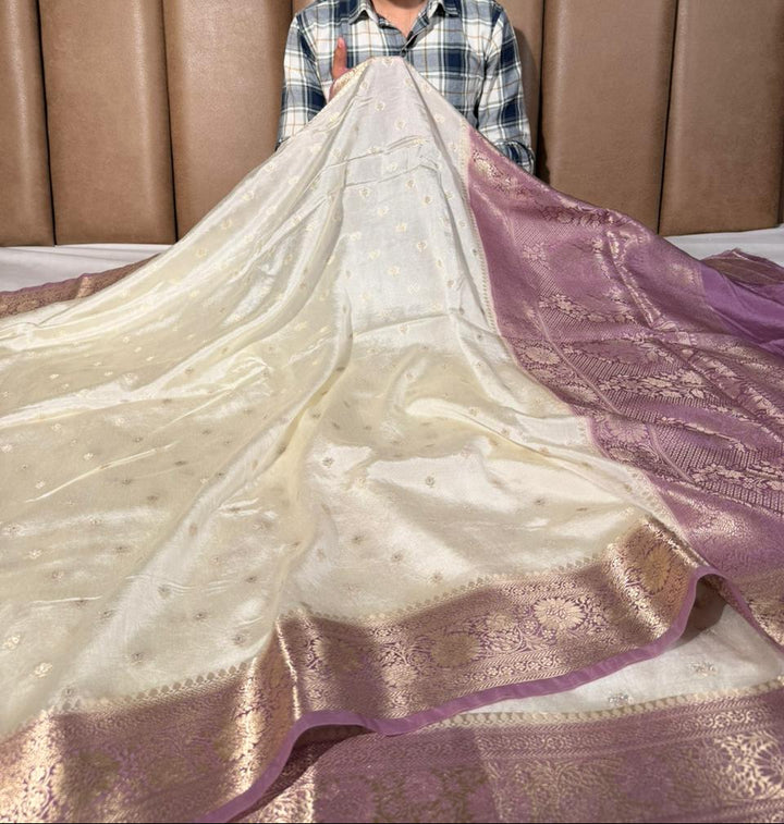 Cream-Lilac Soft Georgette Traditional Banarasi Saree