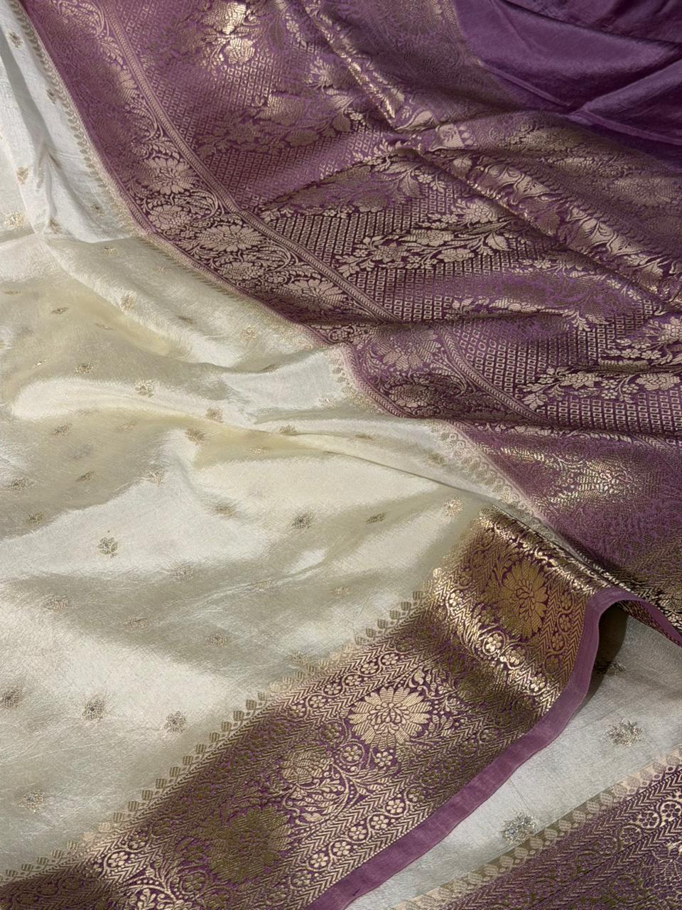 Cream-Lilac Soft Georgette Traditional Banarasi Saree