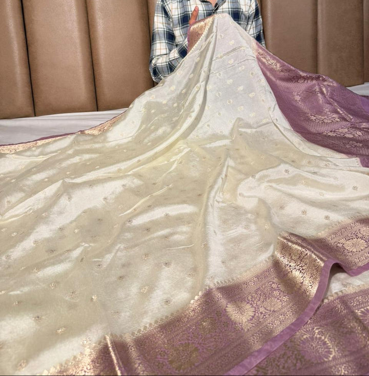 Cream-Lilac Soft Georgette Traditional Banarasi Saree