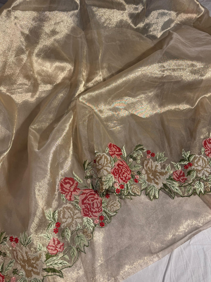 Crochet work exclusive tissue silk saree