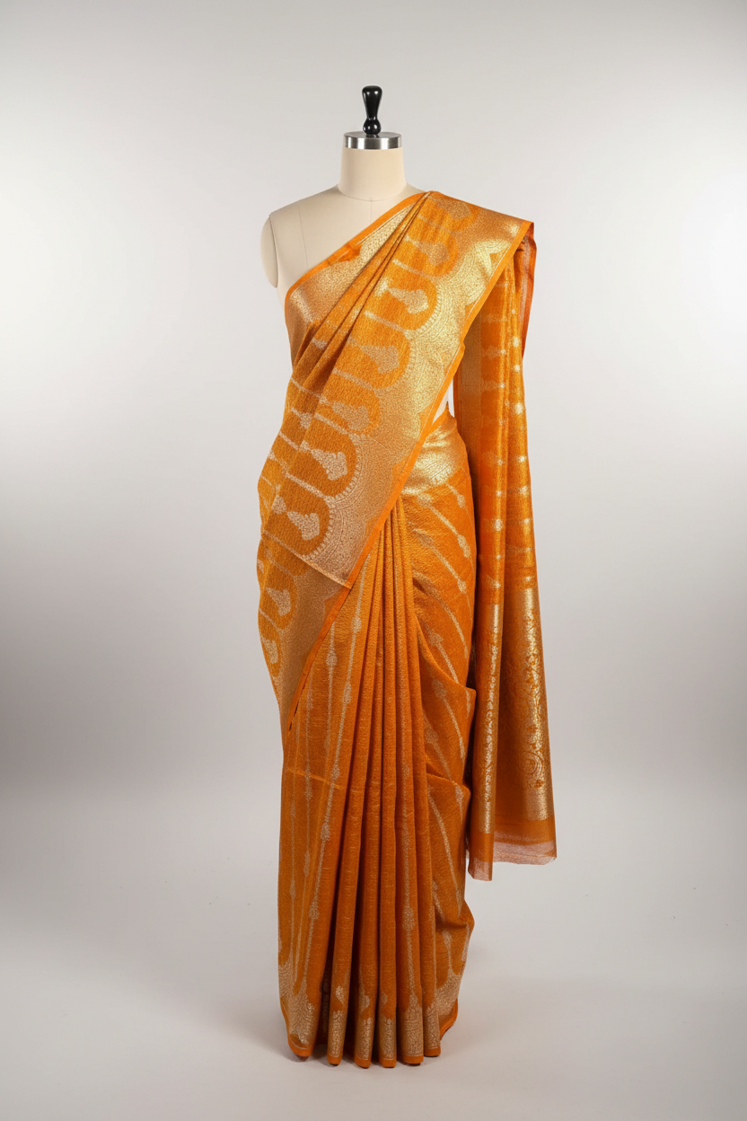 Rust Orange Crush Tissue Silk Banarasi Saree