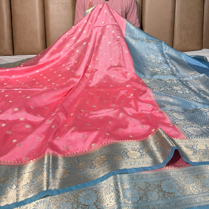 Pink Firozi Soft Georgette Traditional Banarasi Saree