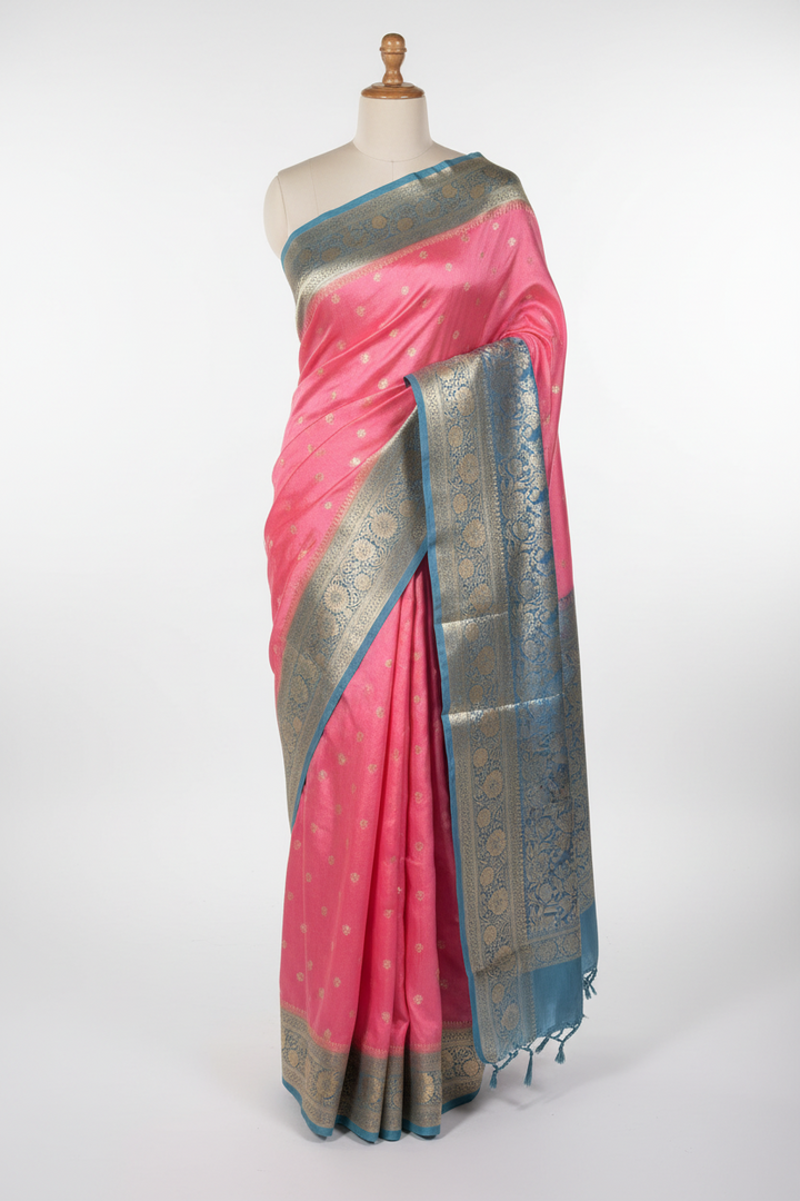 Pink Firozi Soft Georgette Traditional Banarasi Saree