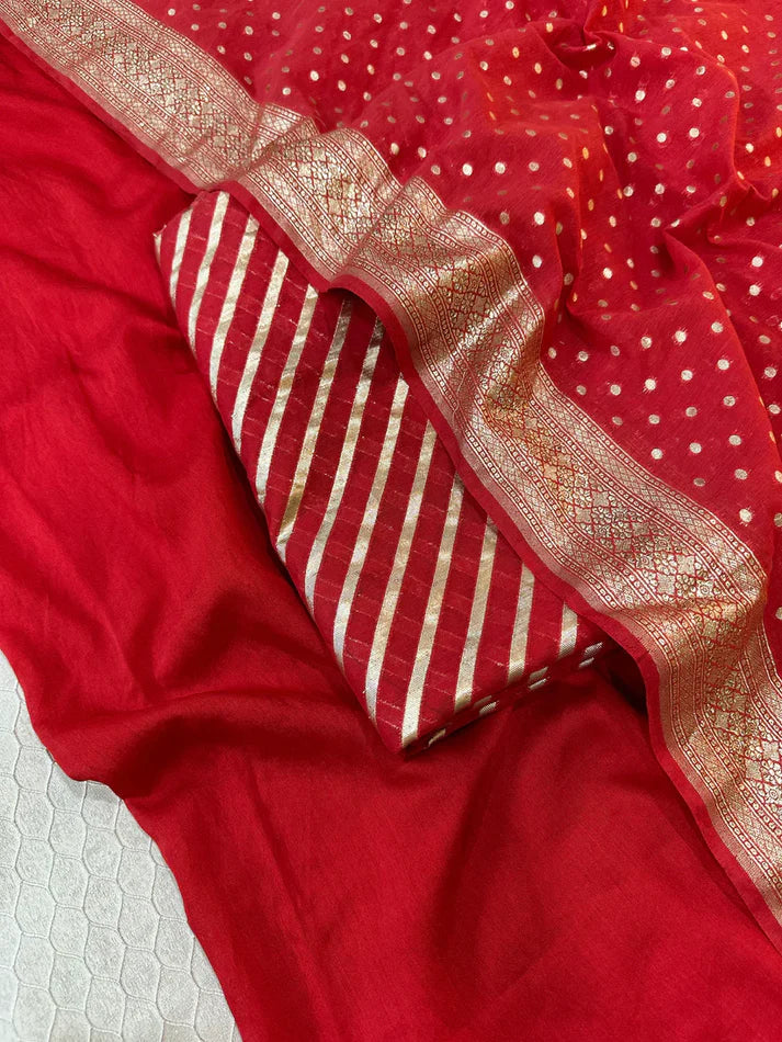 Red Banarasi Faux Georgette Suit