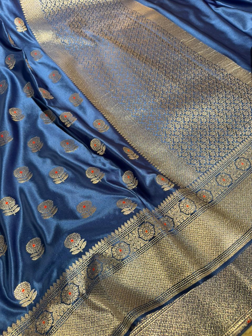 Dark Blue Mashru Katan Silk Meenakari Banarasi Saree